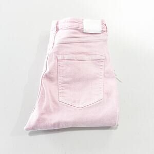 Zara Pink Straight Leg Split Hem Pink Denim Jeans Raw Hem Size 6